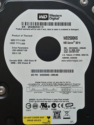 Discos Duros Western y Seagate, 250 y 200GB, SATA