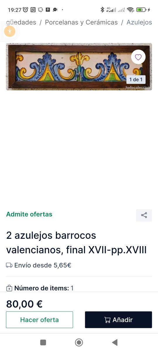 ESPEJO CON AZULEJOS BARROCOS VALENCIANO