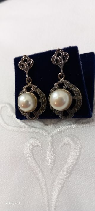 Pendientes Perlas y Plata Ley Vintage