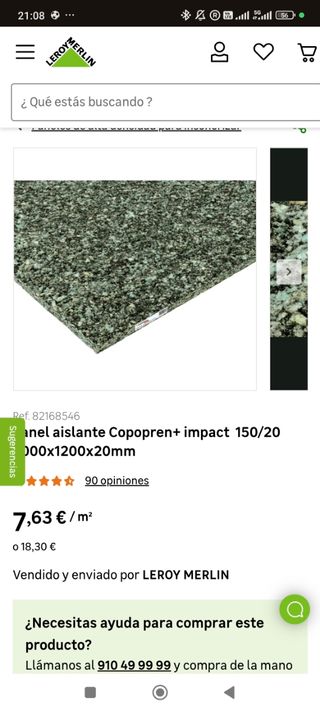 Panel aislante acústico, 20mmx2000x120