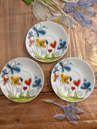 3 piattini da caffè floreali Beta fine quality