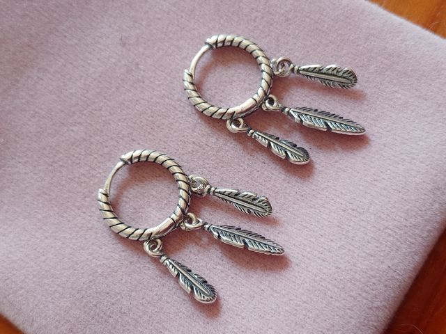 Pendientes aro plumas plata