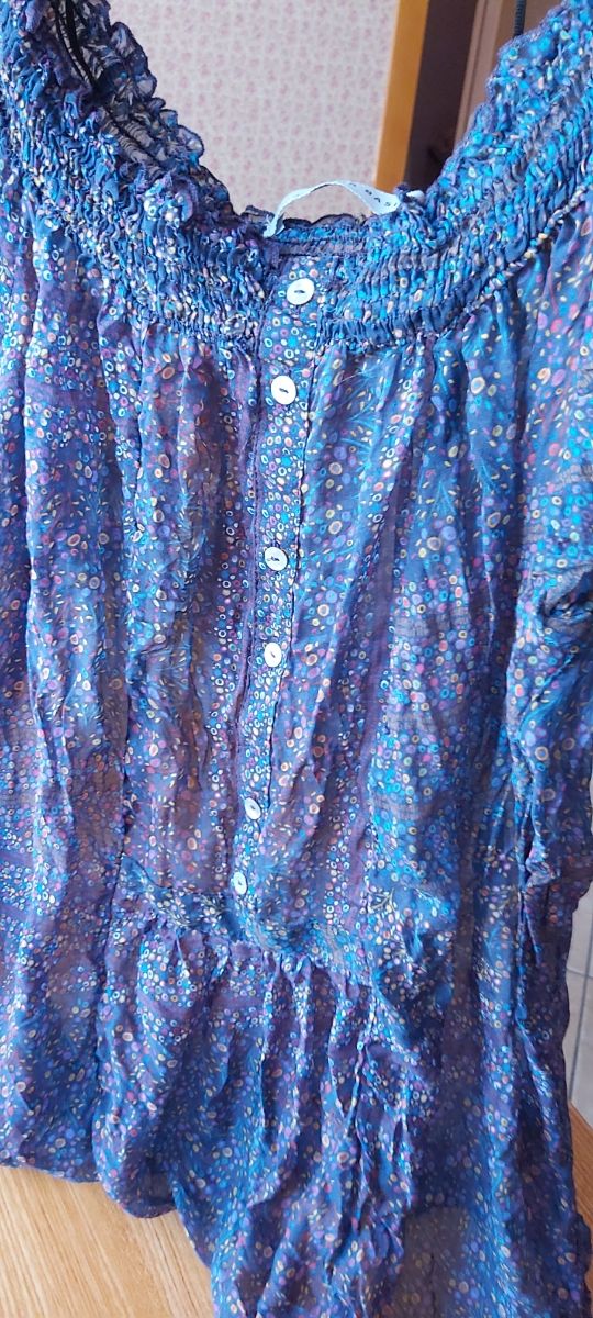 Blusa pura seta Zara, blu, multicolore