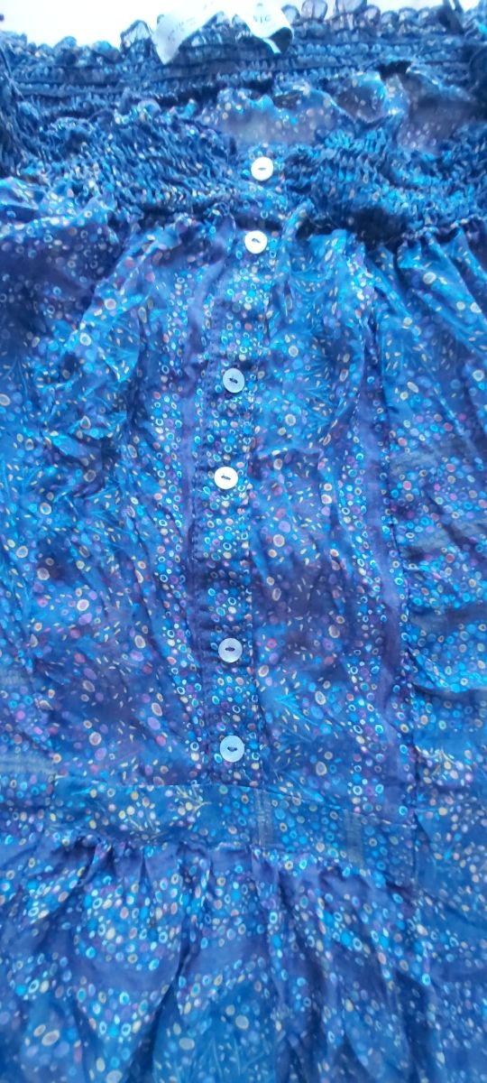 Blusa pura seta Zara, blu, multicolore