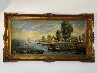 CUADRO GRANDE ANTIGUO CON MARCO PAN DE ORO