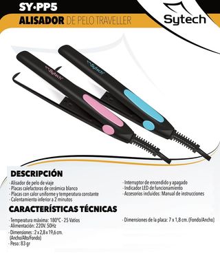 Mini Plancha Pelo de Viaje Placas Cerámica SYPP5AZ