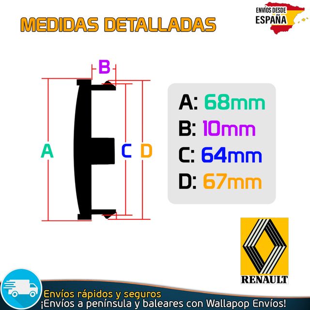 X4 Tapacubos Renault 68mm Cubrebujes Tapas Llantas