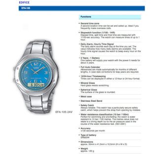 Reloj EDIFICE EFA105 anadigi vintage 90s caja 40mm