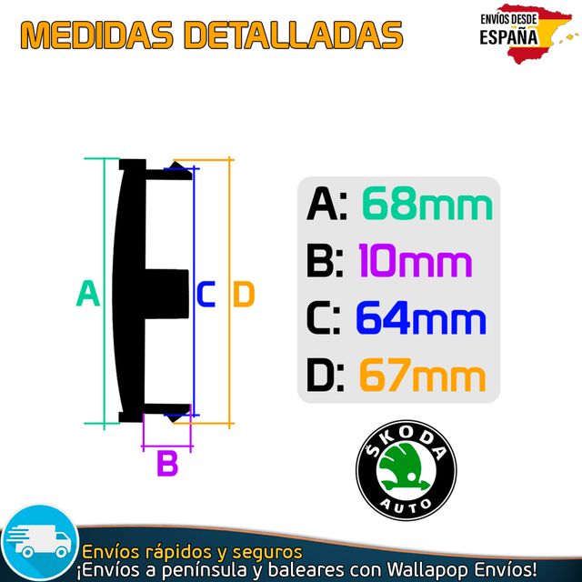 X4 Tapacubos Skoda 68mm Cubrebujes Tapas Llantas