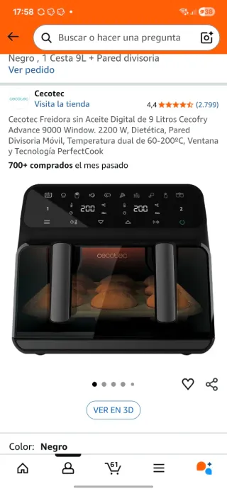 Freidora de aire dual Cecotec Cecofry 2850 Wats