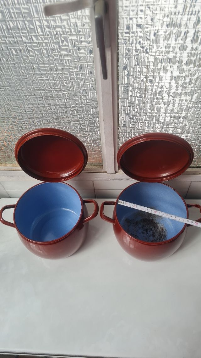 Juego ollas cazos antiguas porcelana esmaltada