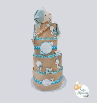 Tarta de pañales Animales marinos