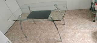 Mesa de cristal con patas de aluminio de cocina o 