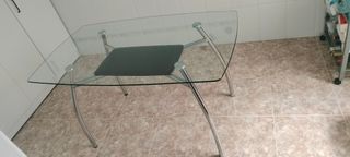 Mesa de cristal con patas de aluminio de cocina o 