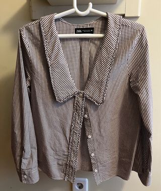 Camisa cuadros vichy marron Zara