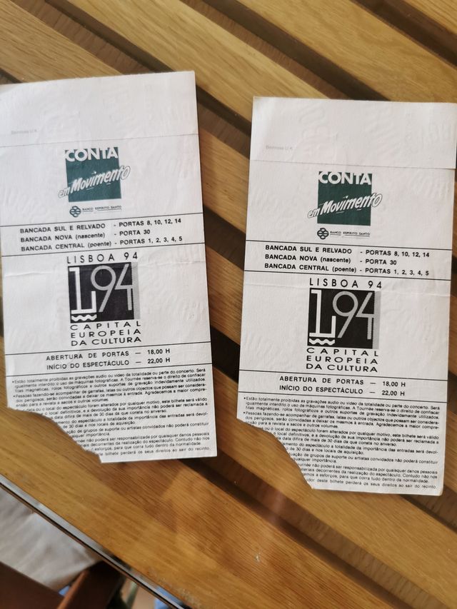 Dois bilhetes coleção 1' concerto Pink Floyd em PT