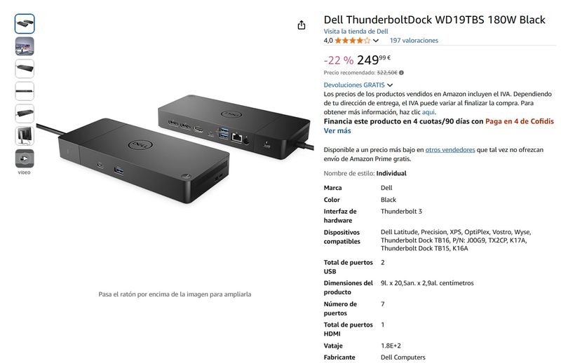 Dell ThunderboltDock WD19TBS 180W Estación base afbeelding 8