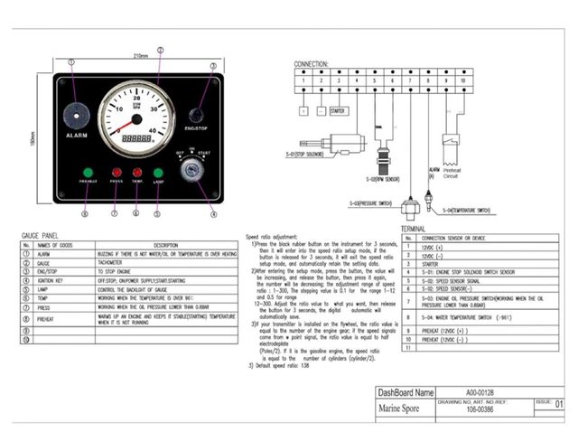 Quadro strumenti Barca Veicoli comuni 12V 4000rpm