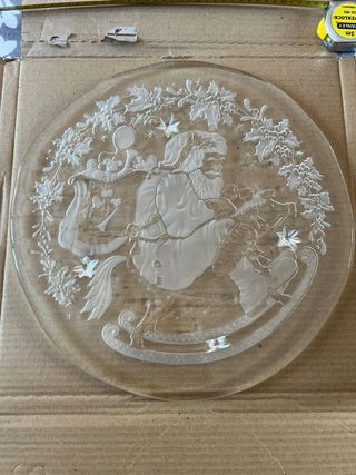 Piatto portatorte in cristallo con babbo natale