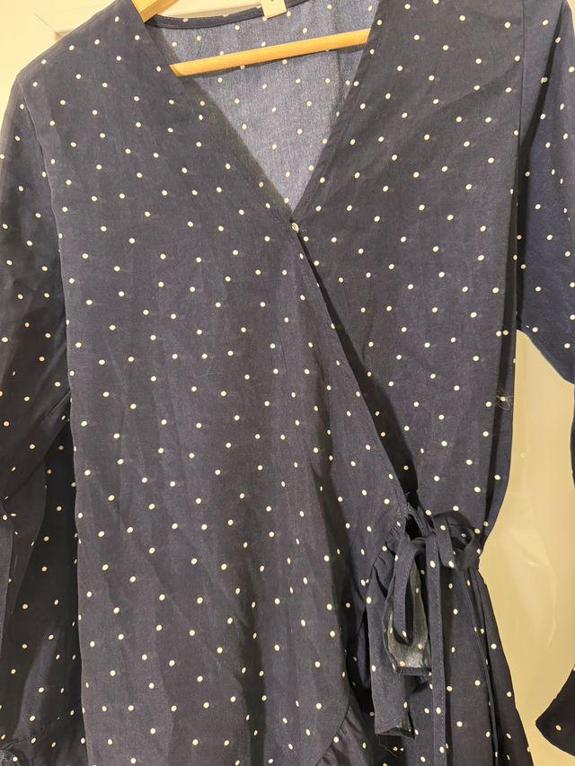 Vestido Cruzado de Lunares Azul Marino