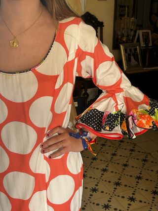 Traje de flamenca coral lunares