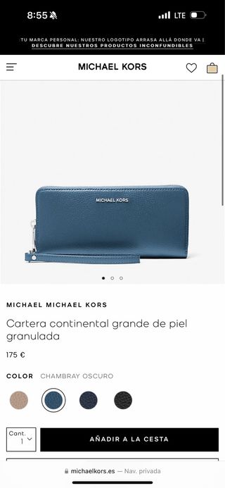 Cartera continental grande de piel granulada