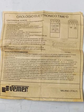 VEMER VN 2002 Orologio elettronico 10A 220V 50Hz