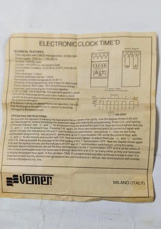 VEMER VN 2002 Orologio elettronico 10A 220V 50Hz