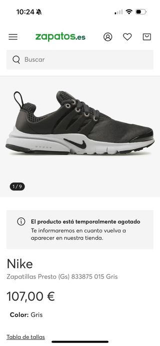 Nike Zapatillas niño Presto Gris talla 36