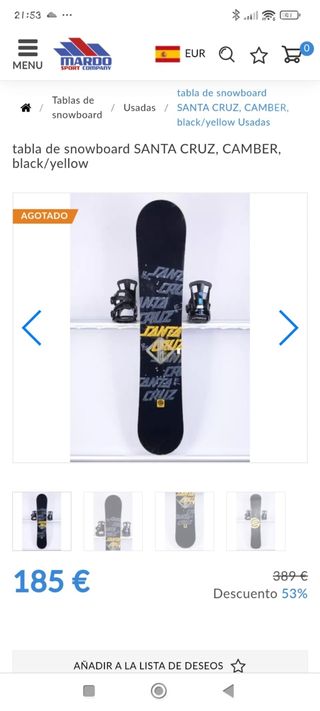 Tabla de snowboard con fijaciones