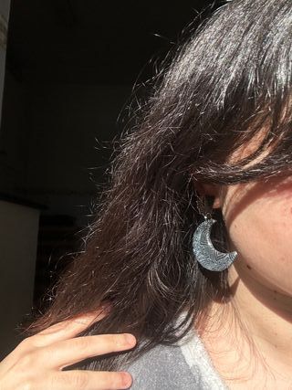 Pendientes handmade fimo negro luna ilustrados new
