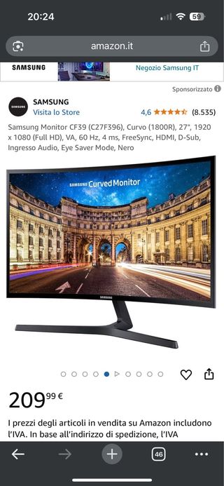 Monitor curvo Samsung 27 pollici fullHd