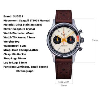 🟢Reloj Sugess para hombre, cronógrafo, ORIGINAL