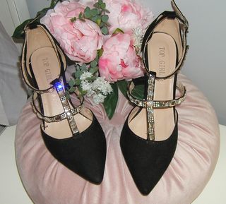 Zapatos tacón antelina y strass N-38 tacón 8,5