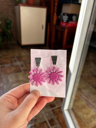 Pendientes handmade fimo flor rosa artesanales art