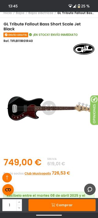 Bajo G&L Tribute Fallout escala corta