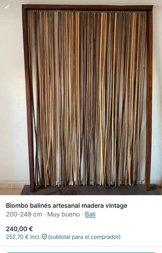 Biombo mueble balinés de 1950 madera varillas
