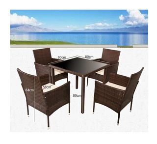 Mesa con 4 butacas para exterioren ratan gris