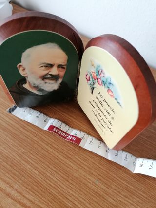 Icona Padre Pio con poesia in legno cm 11,5 apribi