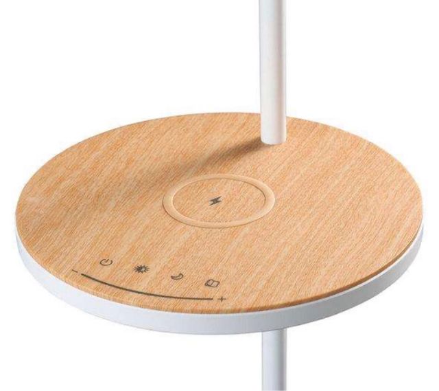 Lámpara de pie con estación de carga Qi regulable