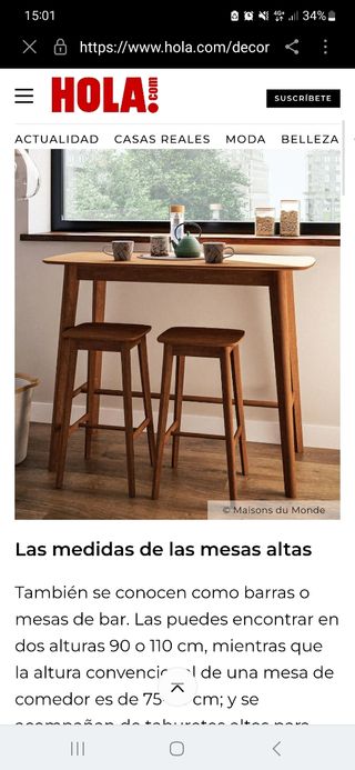 Mesa alta cocina