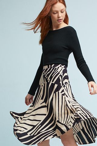 Falda midi beige y negra, Anthropologie talla XS S