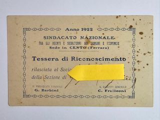 Tessera Riconoscimento Sindacato Nazionale agenti