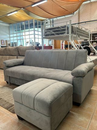 Sofa Cama Terciopelo Gris + TABURETE ! 
