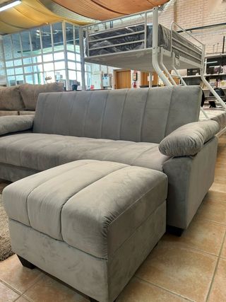 Sofa Cama Terciopelo Gris + TABURETE ! 