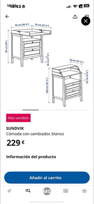 Cambiador ikea sundvik madera blanco