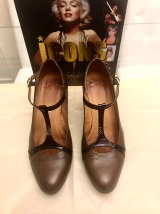 Zapatos piel salón pin up Mary Jane vintage T bar