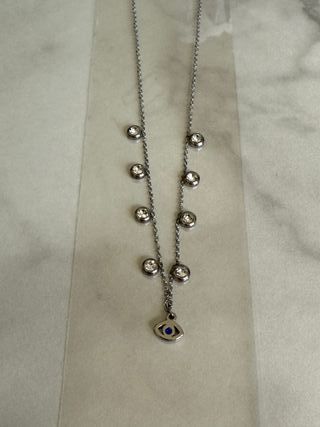 Collar de acero plateado con ojo y bolas cristal