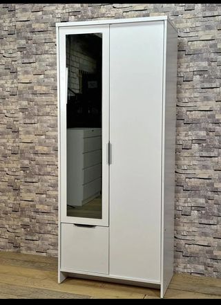 Armario dos puertas con espejo blanco