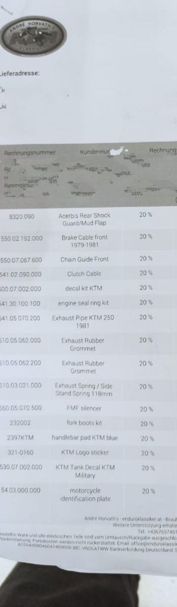 Kit accessori KTM anni 80, scarico, silenziatore..